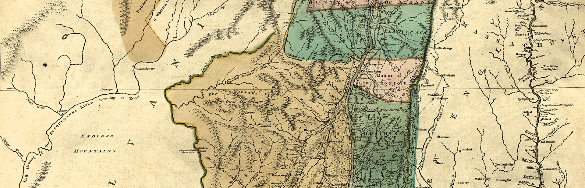detail of upper Hudson RIver Valley from 1776 General Holland map
